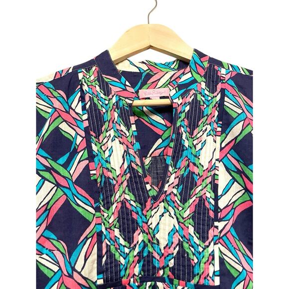 Lilly Pulitzer V-neck Rope Print Blouse Top Women Size Medium Blue Pink Cotton - Picture 3 of 7